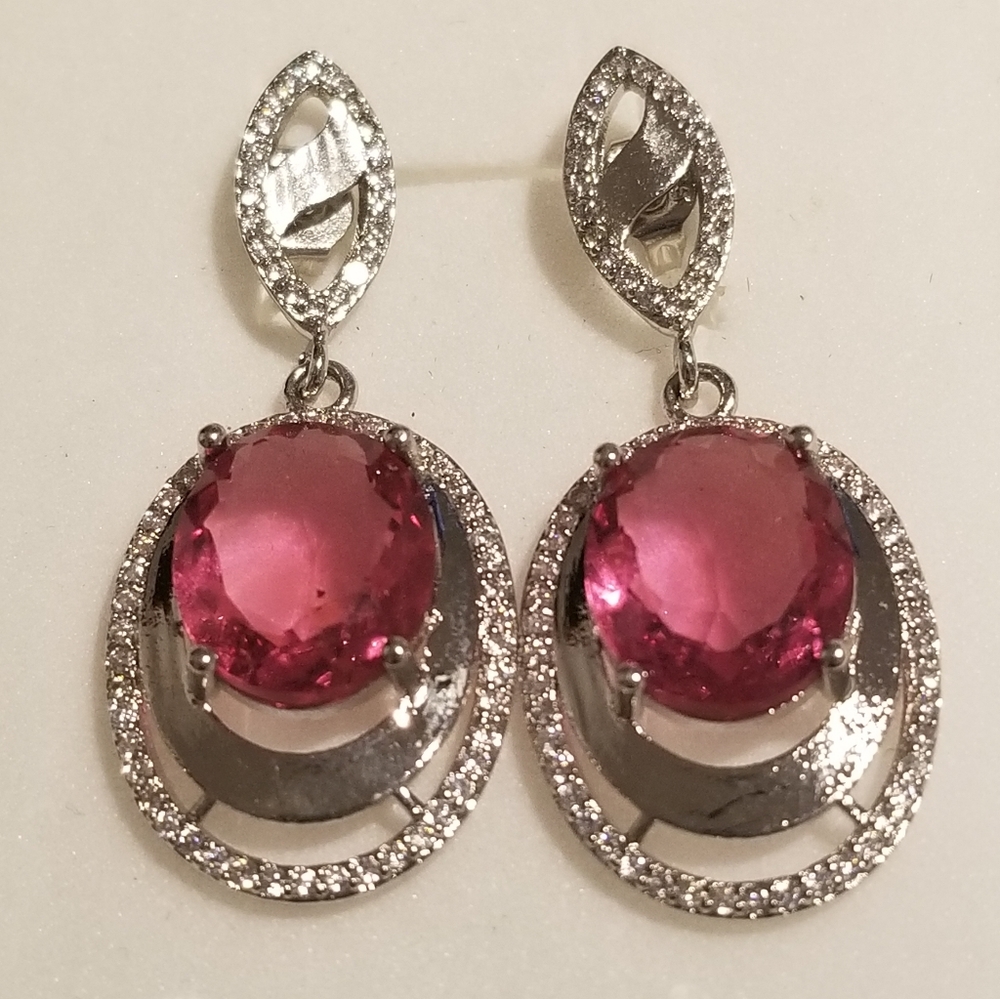 Vintage Pink Tourmaline Silver Earrings